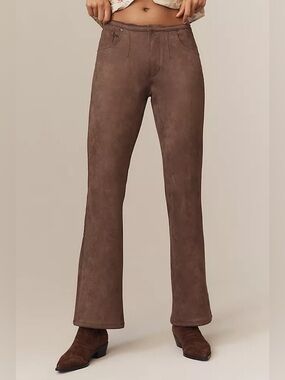 Anthro - Lioness • NWT $$$ Brown Suede-Look High-Rise Pants W20” R10 I31”